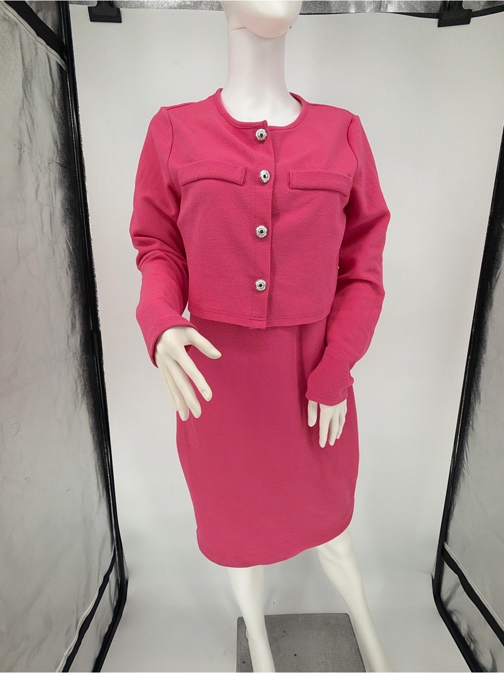 Cropped Fuchsia Two-Piece Skirt Set